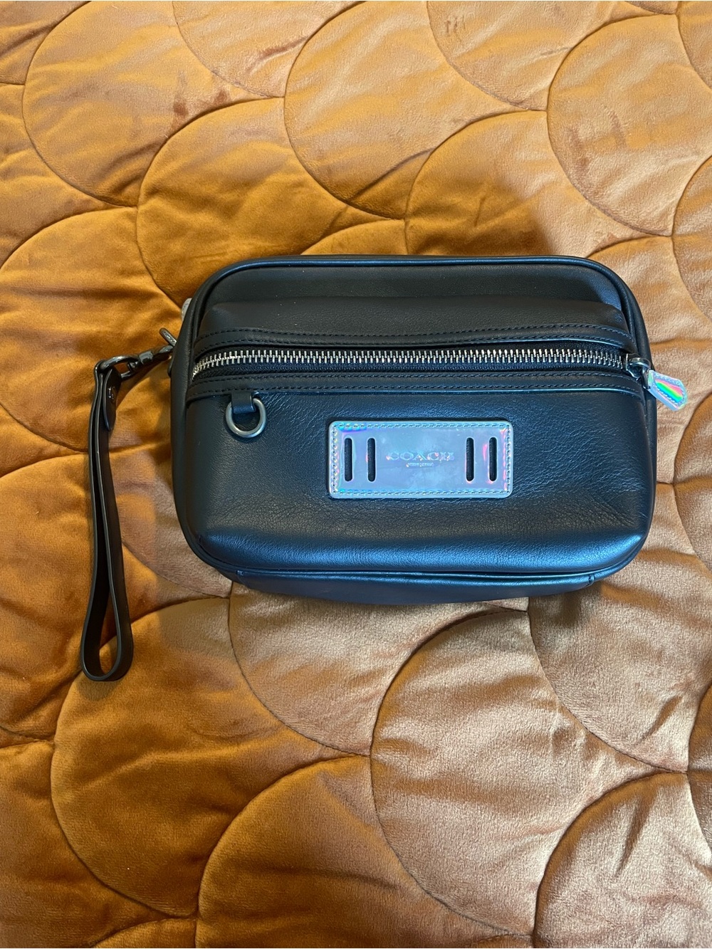 Coach Black Leather Zip Wristlet Pouch